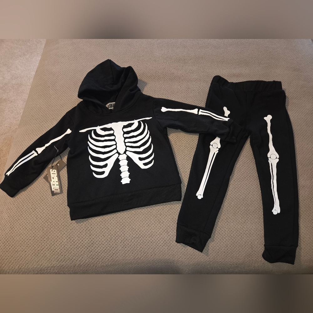 NEW 10Threads size 4 (3t) skelton Glow in The Dark 2pc Set fleece sweatshirt - Picture 2 of 15
